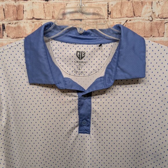 Graham Luxe Golf Polo White/Blue Dots and Collar Performance Size Large - Picture 4 of 13